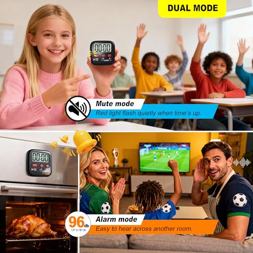 2 Pack Digital Timer for Kids Classroom Kitchen Timers for Cooking | w/ Battery, Easy to View, Alarm, Mute Mode, Count Down/Up, Magnetic, Kickstand, Hanging, Classroom Timer for Teacher Supplies - color: New Black