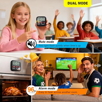 2 Pack Digital Timer for Kids Classroom Kitchen Timers for Cooking | w/ Battery, Easy to View, Alarm, Mute Mode, Count Down/Up, Magnetic, Kickstand, Hanging, Classroom Timer for Teacher Supplies - color: New Black