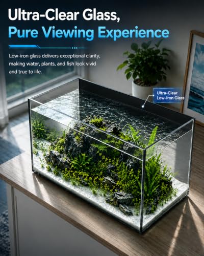 6 Gallon Glass Fish Tank 5 Gallon, Smokey Dark Backgroud Small Aquarium Fish Bowl Cube for Betta Goldfish Snails Shrimp Aquatic Planting, Easy to Maintain Ultra Clear Rimless Design Low Iron - color: Dark Background, size: 5 Gallon