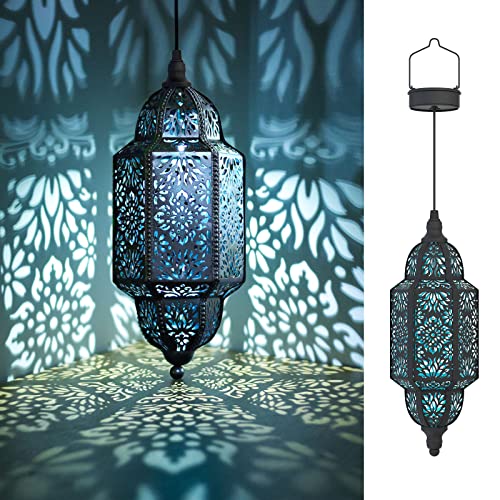 Twinkya 2 Pack Hanging Solar Lights Outdoor Garden Decorative Solar Lantern Waterproof Metal Moroccan Outdoor Decorations for Patio Pathway Yard Porch Backyard Garden Decor (Black, 2 Pack) - color: Black, size: 2pack