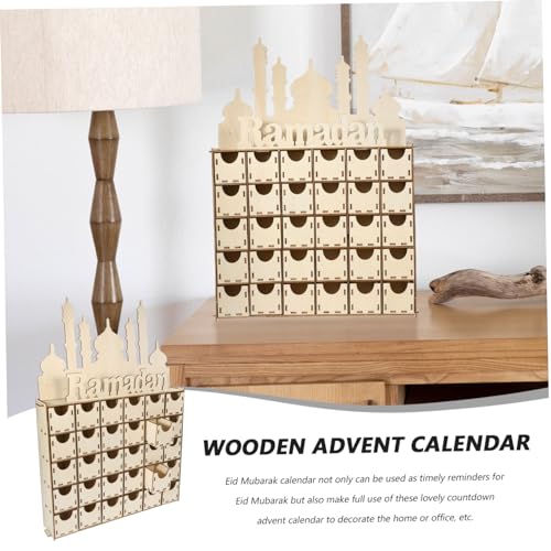Healifty Wooden Advent Calendar for Ramadan Unique Home Decor Creative DIY Countdown Eid Mubarak Table Decoration for Ramadan Parties and Celebrations