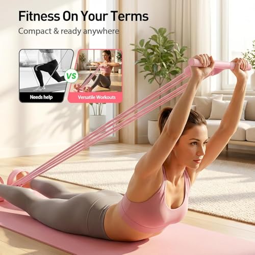 Upgrade 8 Tubes Pedal Resistance Bands with Handles, Multifunction Tension Rope Exercise Bands, Home Gym Elastic Yoga Pedal Puller Stretch Bands for Full Body Workout, Yoga, Waist, Arm, Leg - color: Purple