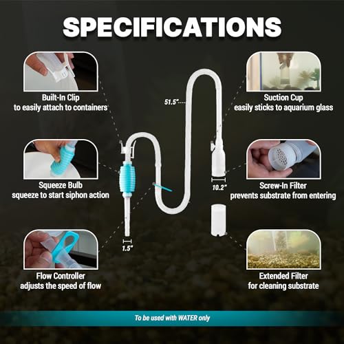 TERA PUMP Aquarium Gravel Cleaner for 10-20 Gallon Tanks - BPA-Free, Siphon with Flow Controller, Extendable No-Spill System for Freshwater and Saltwater | BPA-Free, Siphon with Flow Controller, Extendable No-Spill System, Freshwater and Saltwater
