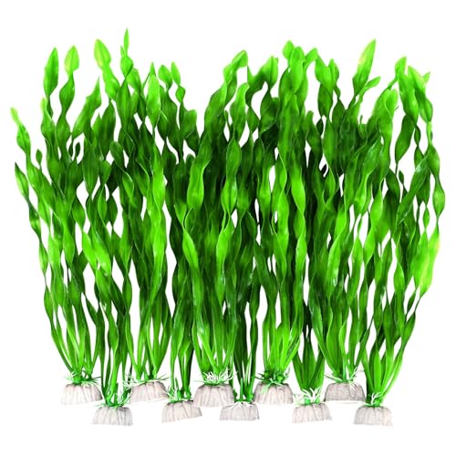 AQUANEAT Fish Tank Artificial Plants, Aquarium Plastic Seaweed Decorations, 11.75Inch Tall Fake Green Accessories, 10 Packs - size: 11.75inch