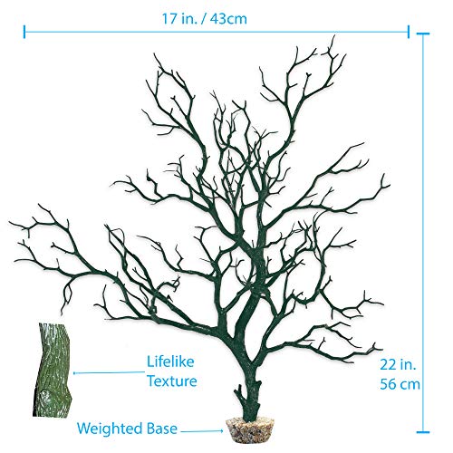 CURRENT USA Moss Green Manzanita Branch 22-inch Tall with Weighted Base | Tree Branches Molded Aquarium Decor Decoration Fake Artificial Fish Tank Ornament for Freshwater or Saltwater (7396)