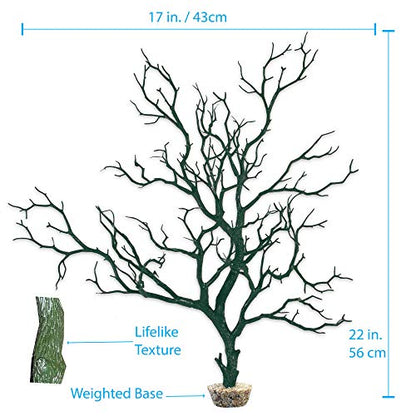 CURRENT USA Moss Green Manzanita Branch 22-inch Tall with Weighted Base | Tree Branches Molded Aquarium Decor Decoration Fake Artificial Fish Tank Ornament for Freshwater or Saltwater (7396)