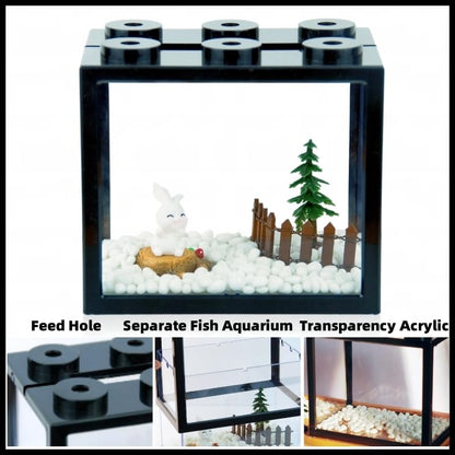 Small Betta Fish Tank, Stackable Mini Aquarium Tank Kit with Aquarium Gravel & Forest Micro Landscape, 0.6 Gallon Acrylic Cube Fish Bowl for Sea Monkeys Shrimp Snails (Black) - color: Black