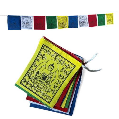 Mini Medicine Buddha Prayer Flags – Set of 10 (Approx. 3″ × 3.5″ Each) Hand-Printed in Nepal | Designed for Healing & Calm