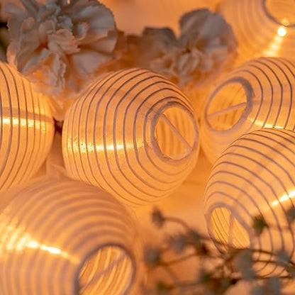 HOSY 10-Pack Red 3-in Lanterns, 11 ft White Wire Plug-in UL String Lights | Self-assembly Required, Nylon Fabric, 3-in Diameter, 12-in Spacing, End-to-end Connectable, UL Certified - color: White