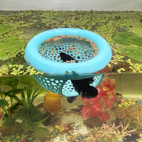 Aquarium Floating Betta Fish Skins, Betta or Shrimp Feeder, Cave and Hammock, Small Fish Feeding Rings, Aquarium Hiding Feeding Decorative Accessories (Cyan) - color: Cyan