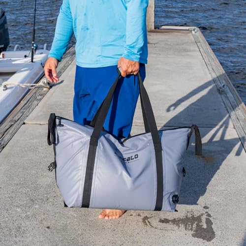 Buffalo Gear Insulated Fish Cooler - 27.5QT 58QT Waterproof Flat Bottom Bag, Leakproof and Fishing Kill Bag - color: Grey-58QT