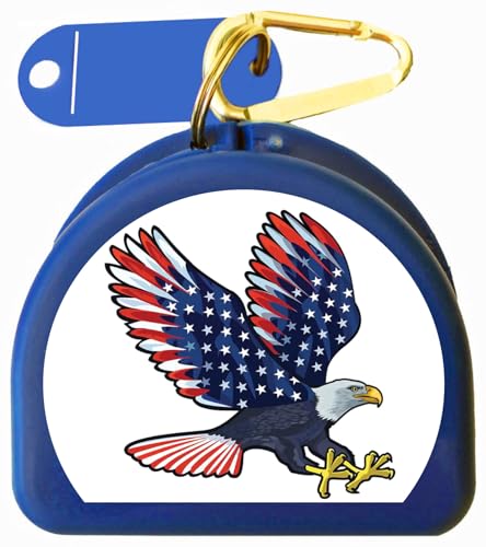 American Eagle Mouthguard and Retainer Case with Carabiner – Compact, Durable Storage for Retainers, Night Guards, and Dentures Travel-Friendly Design (Blue) - color: Blue