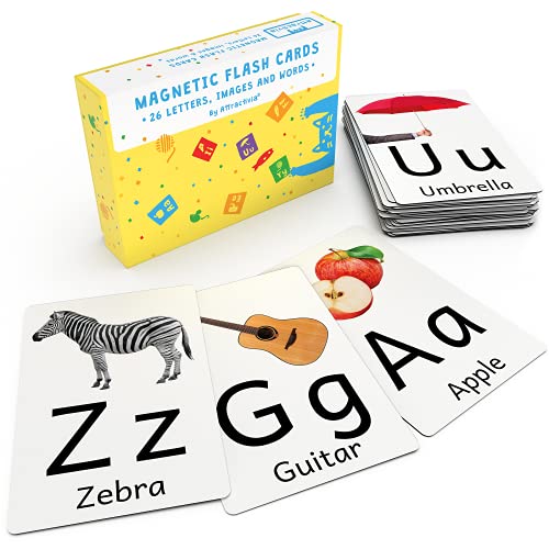 Attractivia Magnetic Big Alphabet ABC Picture Flash Cards. 26 Sturdy Large Letters with First Words for Toddlers, Preschool and Kindergarten - style: Pictures & Letters