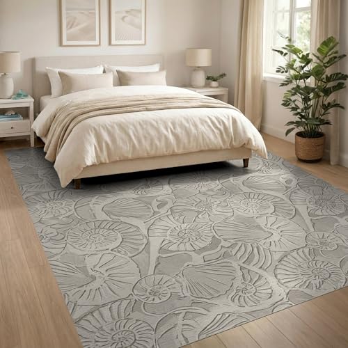 8'x10' Washable Modern Shell Large Rug, Light Beige Non-Shedding Pet Friendly Carpet for King Size Bedroom, Master Suite, Under Bed, Foldable Easy Care Mat | Ref:1903052 - color: Beige/Pattern 14, size: 8' x 10' (Rectangular)
