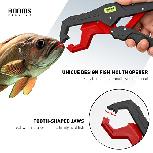 Booms Fishing G05 Lip Gripper Saltwater, 9.4" Plastic Catfish Grippers Pliers, Grabber Tool With Lanyard, Grips for Kayak Fishing Accessories, Great Holder for Caught Fish - color: Red