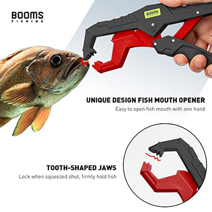 Booms Fishing G05 Lip Gripper Saltwater, 9.4" Plastic Catfish Grippers Pliers, Grabber Tool With Lanyard, Grips for Kayak Fishing Accessories, Great Holder for Caught Fish - color: Red