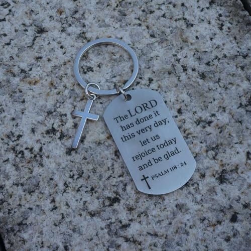 Inspirational Scripture Keychain with Cross - Bible Verse Matte Key Chain Religious Gift for Christian - style: Psalm 118:24