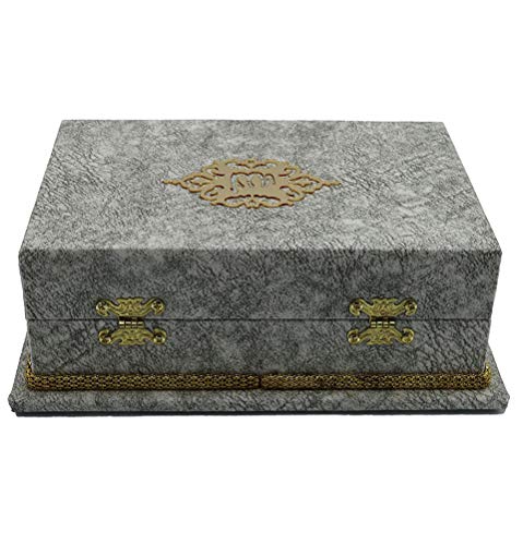 Modefa Islamic Turkish Holy Quran in Arabic with Keepsake Velvet Gift Case & Prayer Beads (Grey) - color: Grey