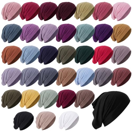 Unittype 36 Pcs Hijab Undercap for Women, Stretch Cotton Under Scarf Caps, Solid Color Muslim Headwear Underscarf, Soft Turban Hair Wrap for Dreadlocks Long Hair, 36 Colors