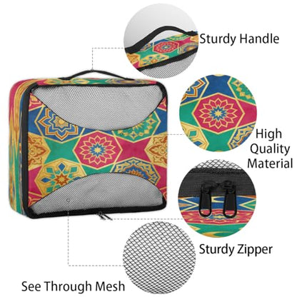 Islamic floral decoration Travel packaging box 4 sets - 4 sizes of durable luggage storage boxes,comprehensive packaging boxes for toiletries,underwear,shoes,and travel essentials