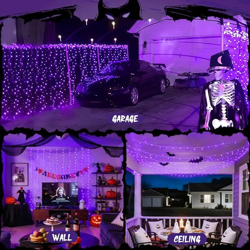 JMEXSUSS 300LED Purple Halloween Lights, 9.8x9.8ft Curtain Lights Plug in - color: Purple, size: 300 LED