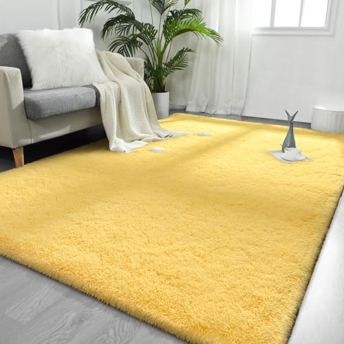 FlyDOIT Large Area Rugs for Living Room, 4x6 Feet Yellow Shaggy Rug Fluffy Throw Carpets, Ultra Soft Plush Modern Indoor Fuzzy Rugs for Bedroom Girls Kids Nursery Room Dorm Home Decor - color: Yellow, size: 4' x 6' (Rectangular)