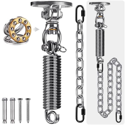 SELEWARE Hammock Chair Hanging Kit, Stainless Steel Bearing Swing Hanger with Heavy Duty Spring and Chain, Ceiling Mount for Hanging Indoor Outdoor Swing, Hammock Chair, Heavy Punching Bag - color: Bearing Swing Hanger With Chain & Straight Spring
