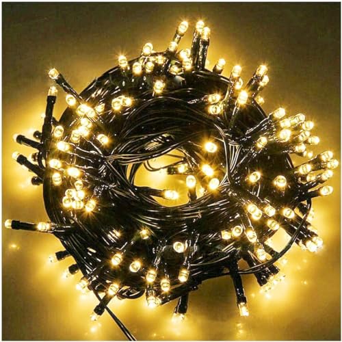 Fairy Lights Outdoor String Lights 33ft 100 LED with Memory Modes Controller, Extendable Christmas Lights Decorations for Wedding, Christmas, Party, Patio, Indoor Outdoor (Black Wire- Warm White) - color: Warm White Brightness (Black Wire)