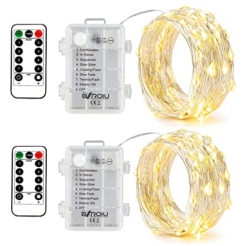 2 x Fairy Lights Battery Operated, 8 Mode 50 LEDs Remote & Timer Warm White - color: 2Pack(3AA,not included)Warm White