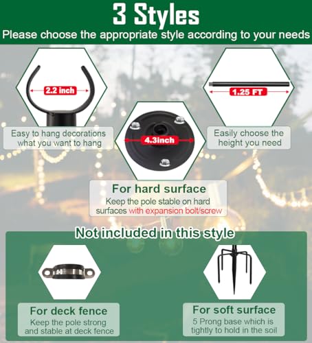 10ft String Light Pole for Hard Surfaces, Light Pole for Outdoor String Light, Perfect for Garden, Backyard, and Patio Lighting Stand for Parties, Wedding - Matte Black Finish - 1 Pack - style: 1 Pole for Hard Surfaces