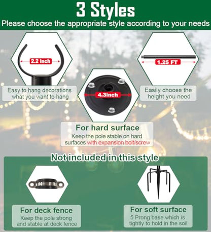 10ft String Light Pole for Hard Surfaces, Light Pole for Outdoor String Light, Perfect for Garden, Backyard, and Patio Lighting Stand for Parties, Wedding - Matte Black Finish - 1 Pack - style: 1 Pole for Hard Surfaces