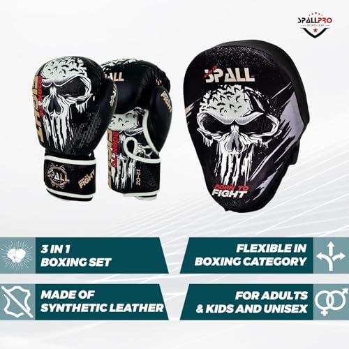 MMA Training Set – 3 in 1 Pack of Boxing Gloves, Muay Thai Shin Guards and Head Gear, Fighting Set for MMA, Kickboxing, Muay Thai, Sparring Workout & Training (BK, Medium)