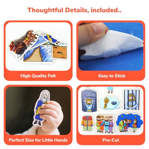 CHEFAN 4 Pack Felt Board Bible Stories Set, Flannel Board Stories, Nativity Flannel Graph Bible Toy for Kids, Include Joseph The Prince of Egypt, In The Beginning,Ten Commandments,Crossing The Red Sea - color: Joseph the Prince of Egypt & Other 3 Bible St