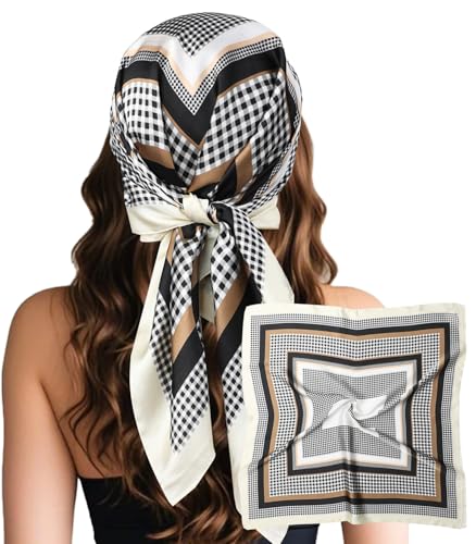 Sumolux Head Hair Scarf for Women Like Satin Silk Scarf Bandana Hair Wrapping Night Large Square Scarves 27.5" - color: Black Square