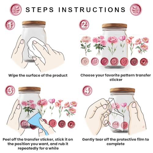 84 Pcs UV DTF Cup Wraps, 10 Styles Wax Seals Stamps Floral Botanical Stickers Cartoon Rub on Decals Waterproof Transfer Stickers for Glass Cups Wood Crafts - style: Wax Seals Stamp