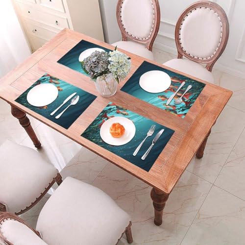 Placemats Set of 6 Heat Resistant PVC Table Mats Fish Aquarium Place mat for Dining Table Desktop Protection Pad Non-Slip Washable Place Mats for Kitchen Dining Outdoor - size: 4 PCS