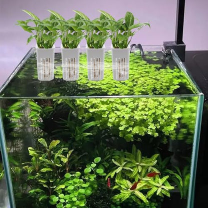 4 PCS Aquarium Plant Holder, White Wall Mounted Basket for Fish Tank Aquaponic Plant Cultivation and Landscape Decoration, 1.97 x 1.77 x 3.74 Inch