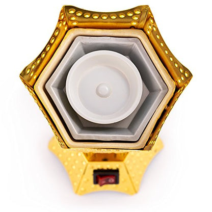 AM Bakhoor Electric Incense Burner - Oud Frankincense Resin Burner 6.5 Inches Tall (Hexagon) (Gold)