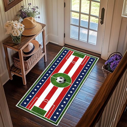 Soccer Field Rug for Boys Bedroom,2x5 Hallway Runner Washable Entryway Rugs - size: 2'x5'