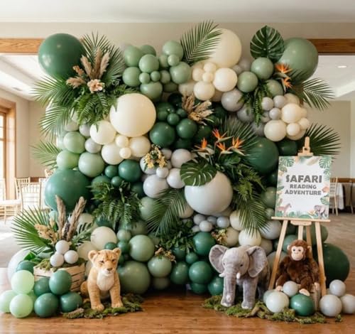 Pastel Green Balloon Garland Kit Different Sizes Double Stuffed Balloons Latex Sage Balloon Jungle Green Arch For Birthday Safari Baby Shower Gender Reveal Bridal Boho Party - color: Doubled Sage Green