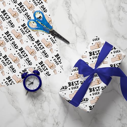 Cuitpan Father's Day Wrapping Paper - 4 Jumbo Sheets, 28x40 Inches, Best Dad Ever Fist Bump & Star Design, for Father's Day, Birthday & Dad Gifts - color: White-Father's Day