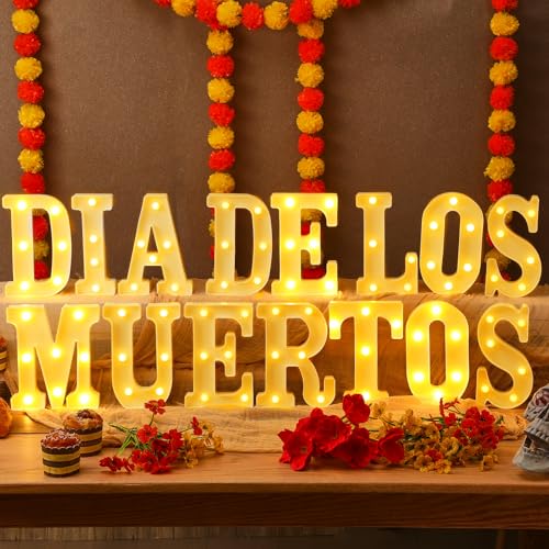 Aurelema Sukkot Large LED Letter Sign LED Lights Battery Powered Table Decoration for Party Gift Tabletop Decoration(Dia De Los Muertos) - size: 8.27 inches, style: Dia De Los Muertos