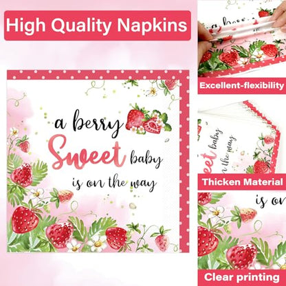 Qyeahkj 100 Pcs Strawberry Baby Shower Party Plates Napkins Forks Supplies Set Sweet Berry Tableware Party Supplies A Berry Sweet Baby Is On The Way Strawberry Dinnerware Decorations Favors Serve 25 - style: Strawberry Theme Baby Shower