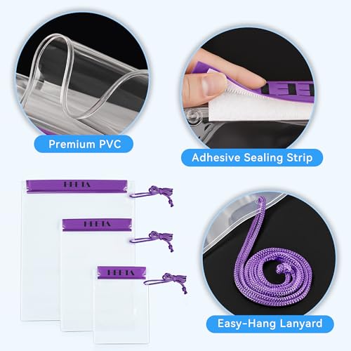 HEETA 5-Pack Clear Waterproof Dry Bag Pouch Document Holder for Phone Maps | Water Tight Case for Camera Document, Screen Touchable for Boating Kayaking Paddle Board Swimming Beach Waterpark Fishing - color: Purple