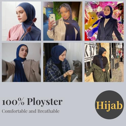 Harewom Muslim Hijab for Women Soft Stretch Headscarf Large Plain Turban Wrap Shawl Head Wrap for Everyday Wear - color: Deep Blue Hijab Headscarf