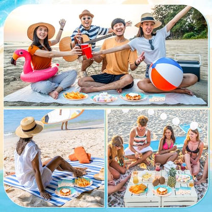 Funnymoom 96 Pcs Summer Beach Plates and Napkin Ocean Wave Party Supplies Disposable Cake Paper Plates Napkin Tableware Set for Hawaiian Luau Holiday Birthday Tropical Pool Party Decoration - style: Beach