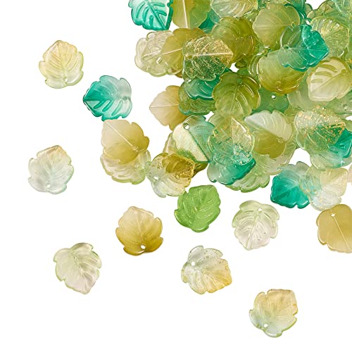 LiQunSweet 200 Pcs Random Colored Glass Crystal Charms Strawberry Leaf Charm Bulk for Bracelet Necklace Jewelry Making - 15x14mm - color: Leaf Charm_15x14mm