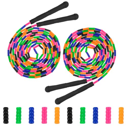 Coolrunner 16 FT Long Jump Rope(2 PACK), Double Dutch Jump Ropes, Soft Beaded Skipping for Kids Adults, Plastic Segmented Long Enough for 4-5 Jumpers - color: Black
