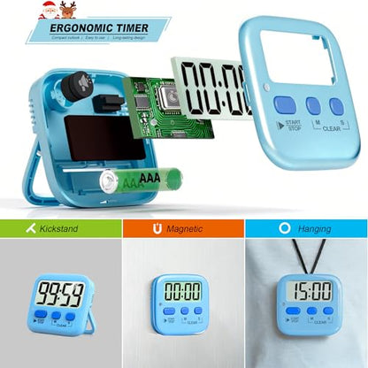 2 Pack Digital Timer for Kids Classroom Kitchen Timers for Cooking | w/ Battery, Easy to View, Alarm, Mute Mode, Count Down/Up, Magnetic, Kickstand, Hanging, Classroom Timer for Teacher Supplies - color: Clear Blue