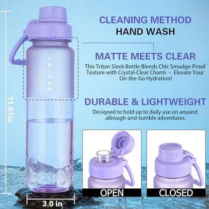 OLDLEY 32oz Frosted Clear Water Bottle, BPA-Free Tritan Plastic Reusable Water Bottle with Fast-Flow Spout Lid, Wide Mouth Leakproof Sports Drinking Bottle for Gym, School, Office, Travel,Amethyst - color: Amethyst